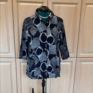 Navy and White Women's Top